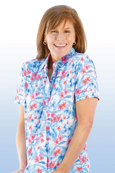 PETITE Short Sleeve Print Polo | Flower Show 66C