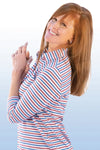 PETITE Three Quarter Sleeve Print Polo | Between Lines 66E - Leonlevin