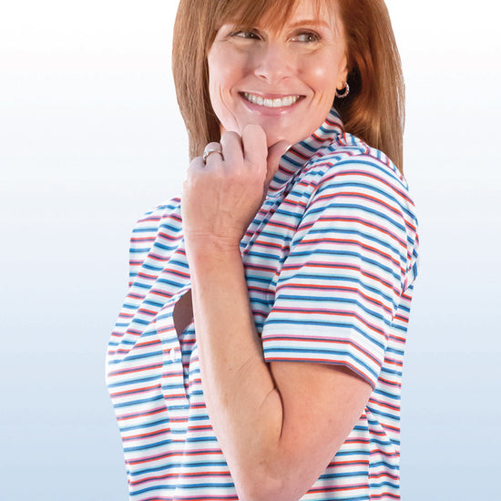 PETITE Short Sleeve Print Polo | Between Lines 66E - Leonlevin