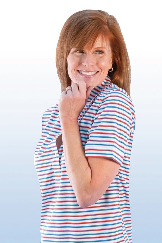 PETITE Short Sleeve Print Polo | Between Lines 66E - Leonlevin