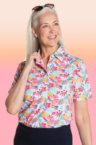 PETITE Short Sleeve Print Polo | Fiesta 67B