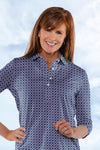 PETITE Three Quarter Sleeve Print Polo |  Illusion 73A - Leonlevin