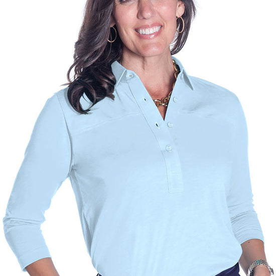 Three Quarter Sleeve Solid Polo | Bluebell 755 - Leonlevin