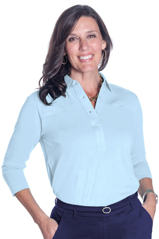 Three Quarter Sleeve Solid Polo | Bluebell 755 - Leonlevin