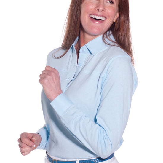 PETITE Long Sleeve Solid Polo | Bluebell 755 - Leonlevin