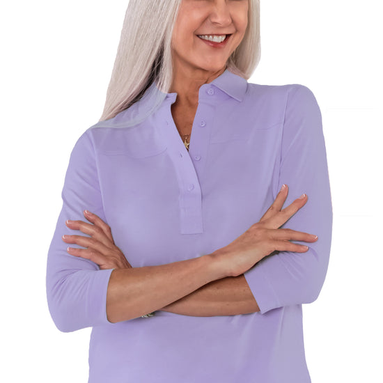 Three Quarter Sleeve Solid Polo | Pansy 758 - Leonlevin