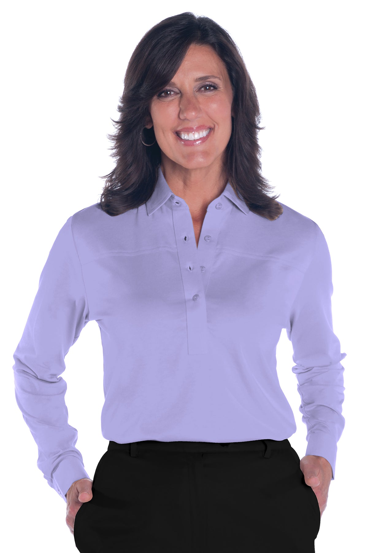 Long Sleeve Solid Polo | Pansy 758 - Leonlevin