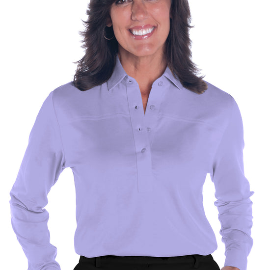 PETITE Long Sleeve Solid Polo | Pansy 758 - Leonlevin