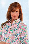 Three Quarter Sleeve Print Polo | Grand Bouquet 75C - Leonlevin