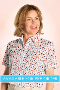 PETITE Short Sleeve Print Polo | Flower Show 76B