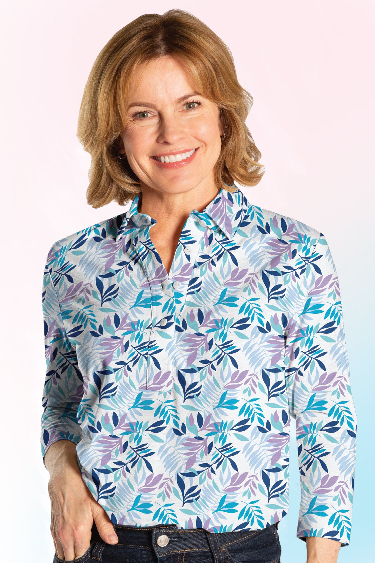 Three Quarter Sleeve Print Polo | Palmistry 77D - Leonlevin