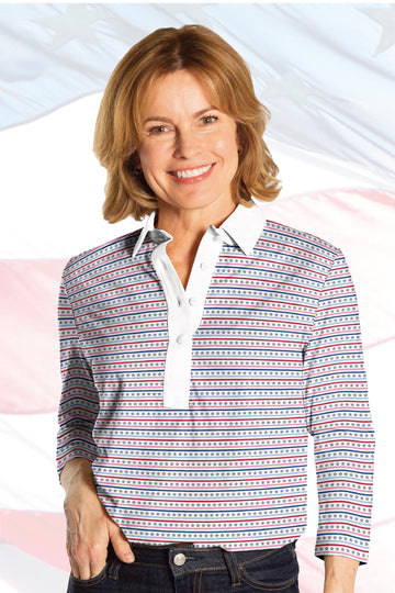 PETITE Three Quarter Print Polo | Star Studded 78A