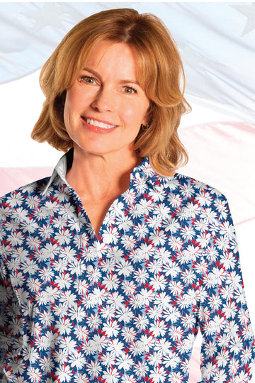 PETITE Three Quarter Print Polo | Pop-Floral 78C - Leonlevin