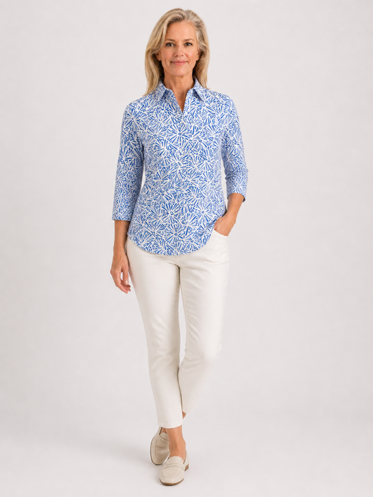 Three Quarter Sleeve Print Polo/ Crystal Light 79A