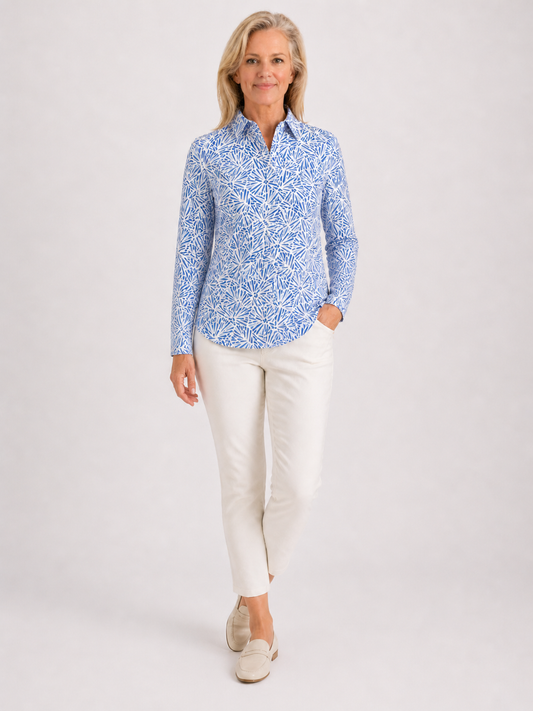 Long Sleeve Print Polo/ Crystal Light 79A