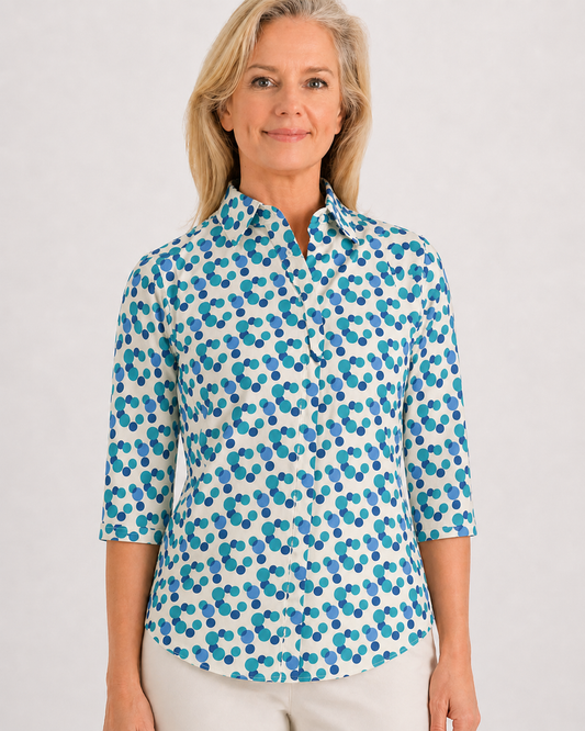 Three Quarter Sleeve Print Polo/ Abstract Orbit 79D