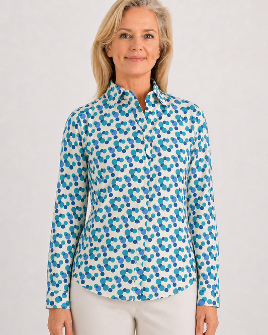 Long Sleeve Print Polo/ Abstract Orbit 79D