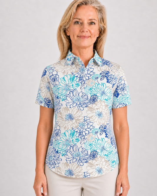 Short Sleeve Print Polo/ Floral Garden 79B
