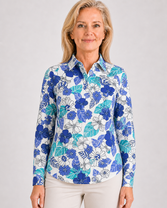 Long Sleeve Print Polo/ Spring Floral 79C