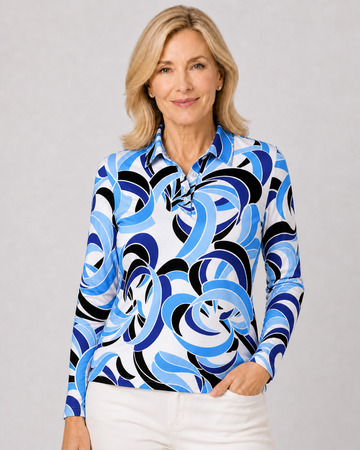 Long Sleeve Print Polo/ Arch Way 80C