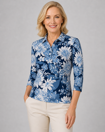 Three Quarter Sleeve Print Polo/ Spring Fever 81E