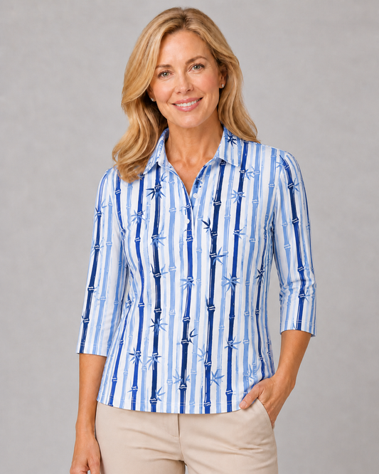 Three Quarter Sleeve Print Polo/ Bamboo You 81A