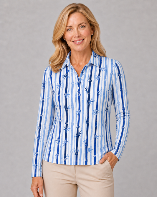 Long Sleeve Print Polo/ Bamboo You 81A
