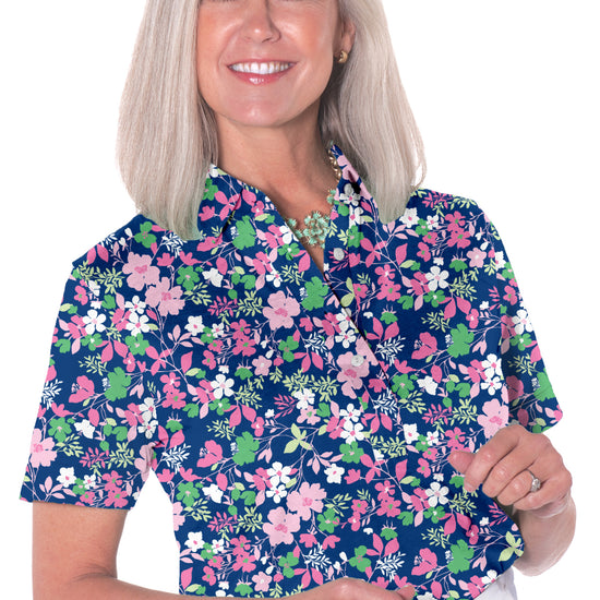 Short Sleeve Print Polo/ Coastal Breeze 84D - Leonlevin