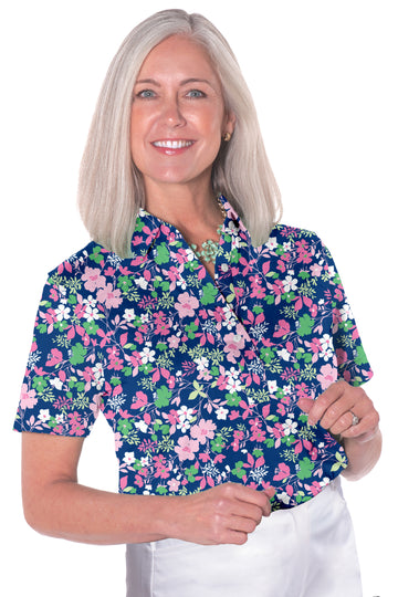 Short Sleeve Print Polo/ Coastal Breeze 84D - Leonlevin