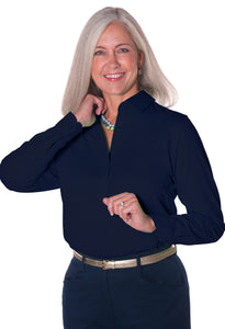 PETITE Long Sleeve Solid Polo | Ink E76 - Leonlevin