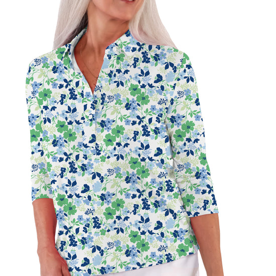 Three Quarter Sleeve Print Polo/ Full Moon 84C - Leonlevin