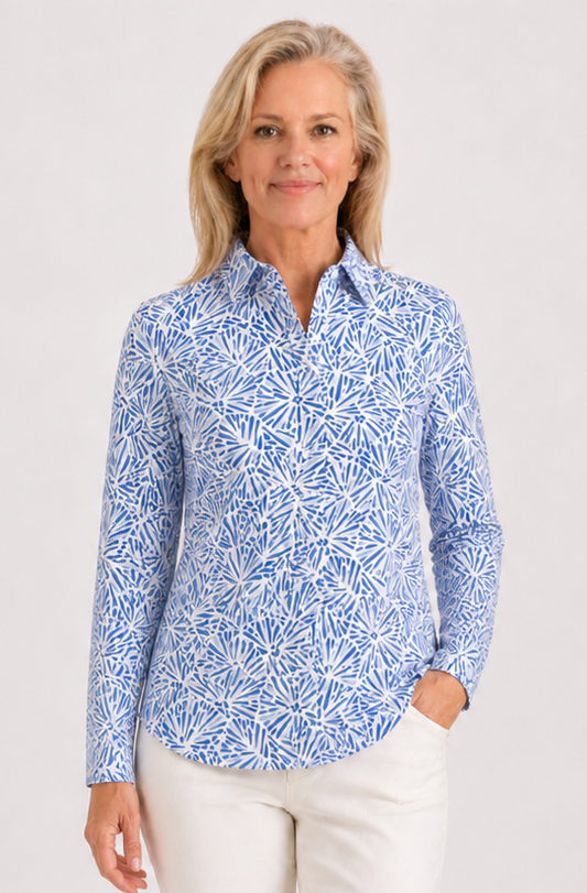 Long Sleeve Print Polo/ Crystal Light 79A