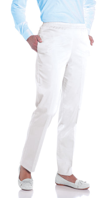 PETITE Stretch Twill Full Elastic Pant | White 000 - Leonlevin