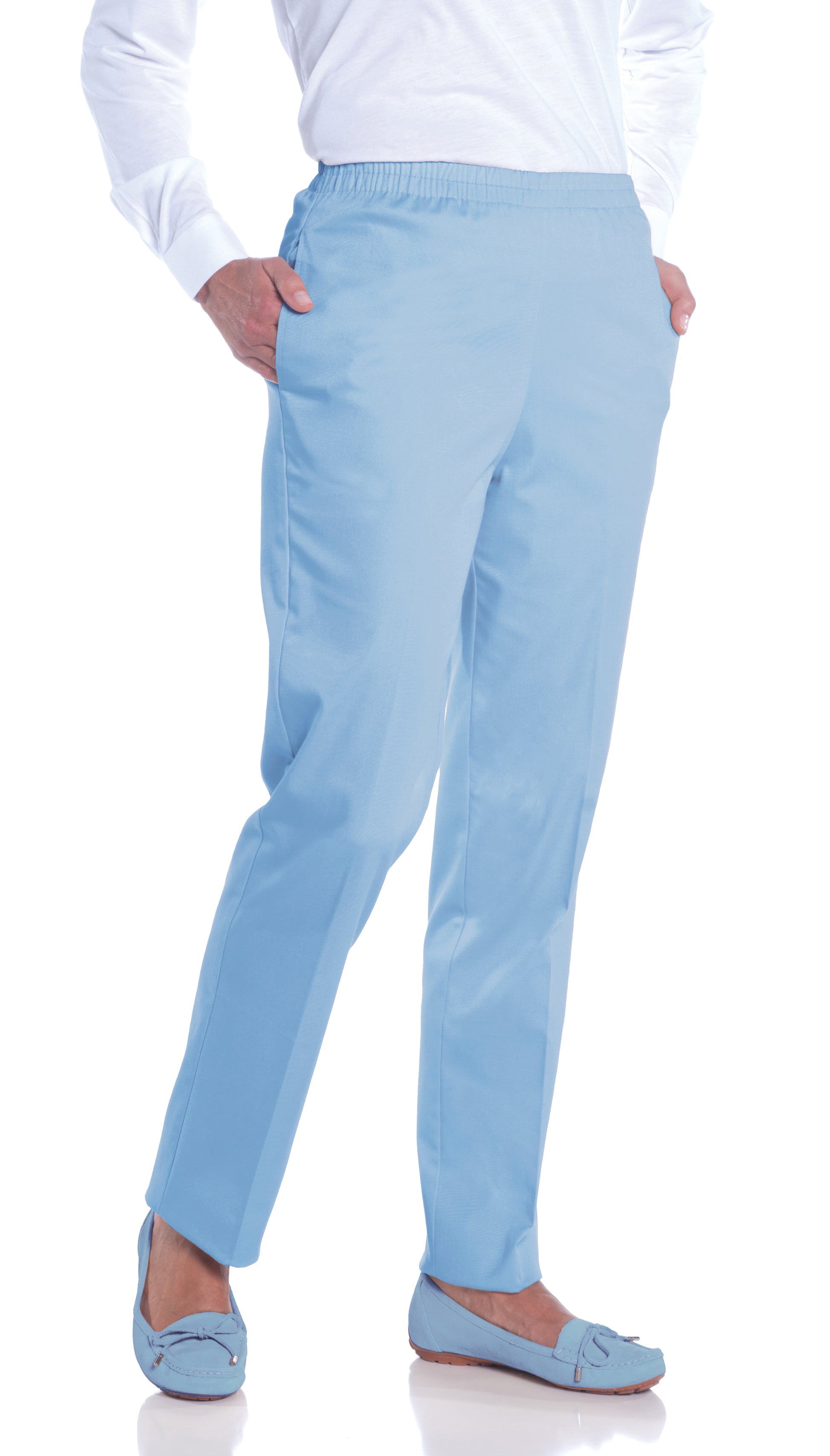 PETITE Stretch Twill Full Elastic Pant | Wedgewood 20P - Leonlevin