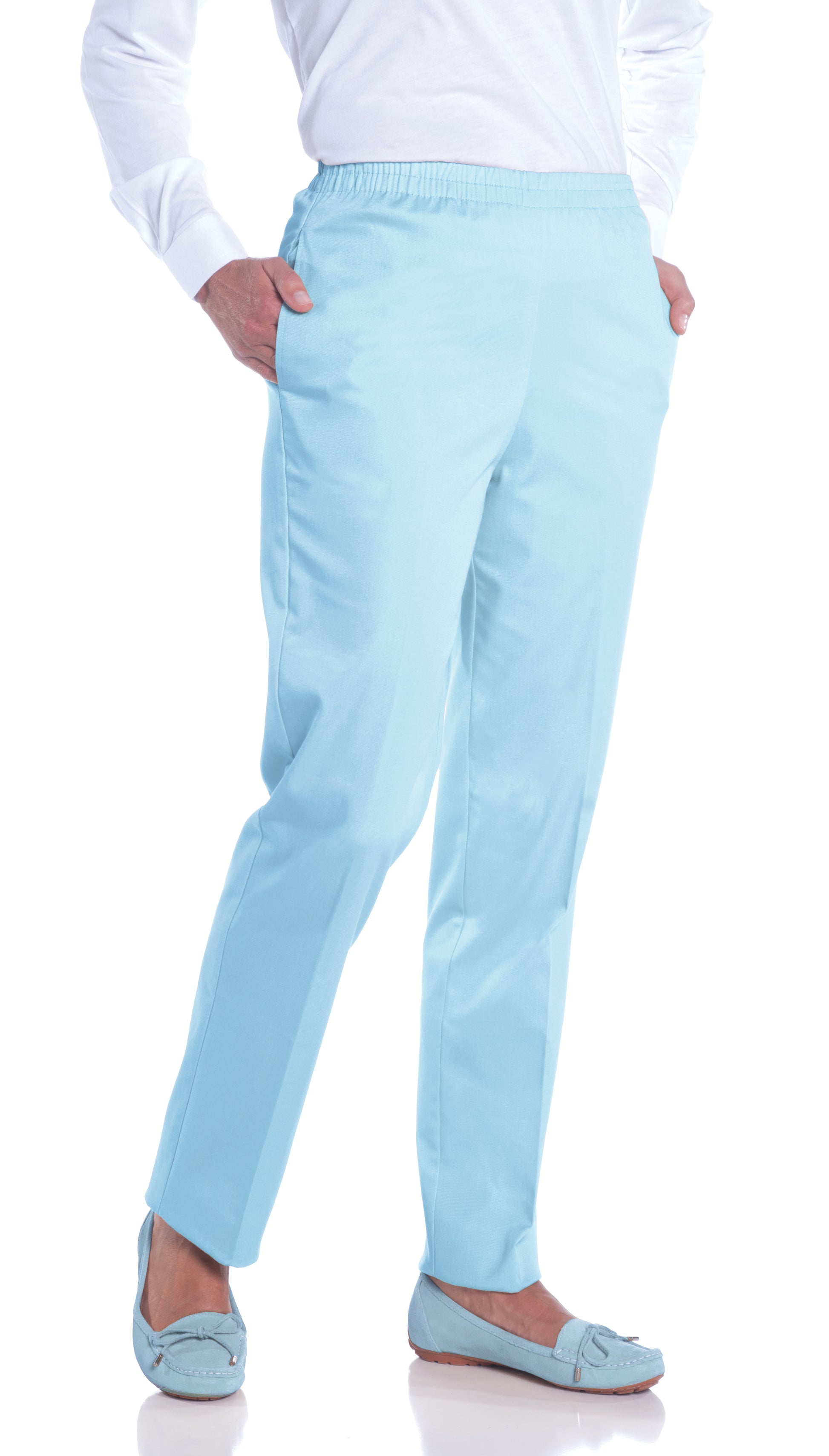 PETITE Stretch Twill Full Elastic Pant | Bluebell 755 - Leonlevin