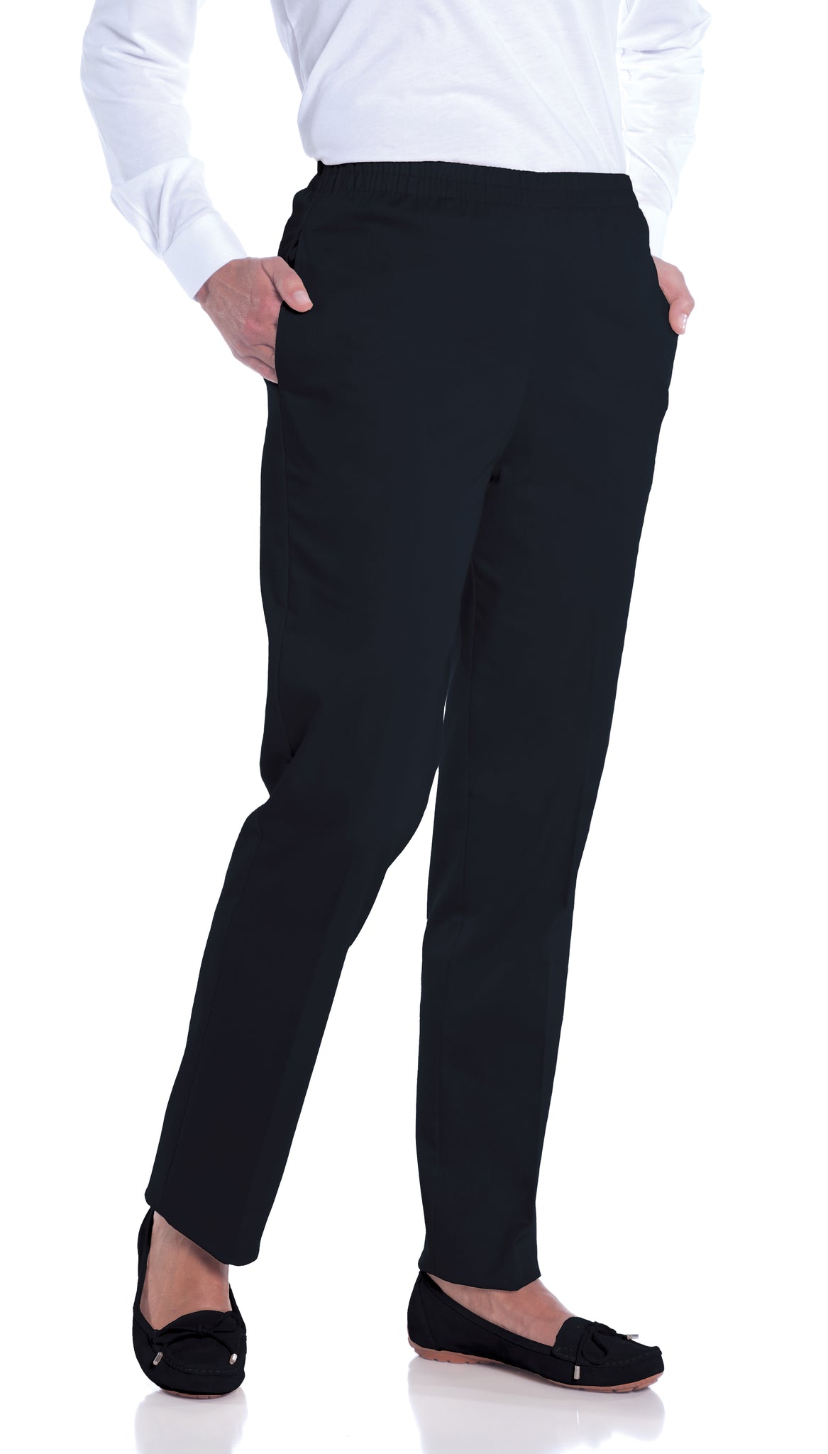 PETITE Stretch Twill Full Elastic Pant | Black 090 - Leonlevin