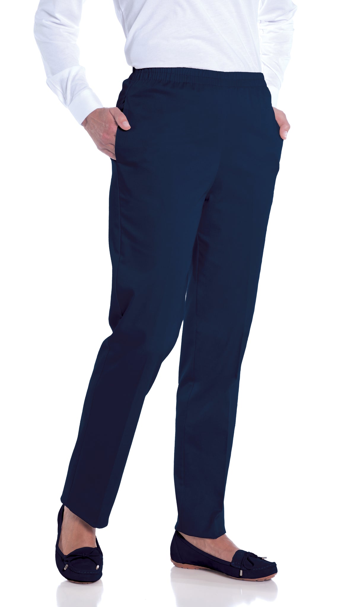 PETITE Stretch Twill Full Elastic Pant | Navy E76 - Leonlevin