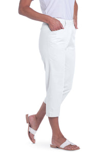 Stretch Twill Flat Front Capris | White 000 - Leonlevin