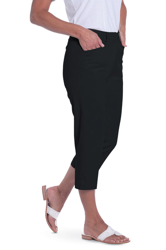 Stretch Twill Flat Front Capris | Black 090 - Leonlevin