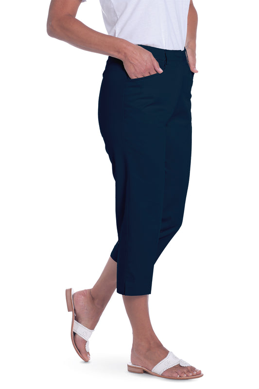 Stretch Twill Flat Front Capris | Ink E76 - Leonlevin