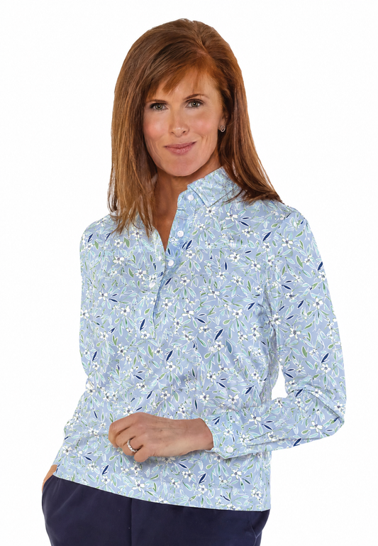 Long Sleeve Print Polo | Salt Marsh 86D