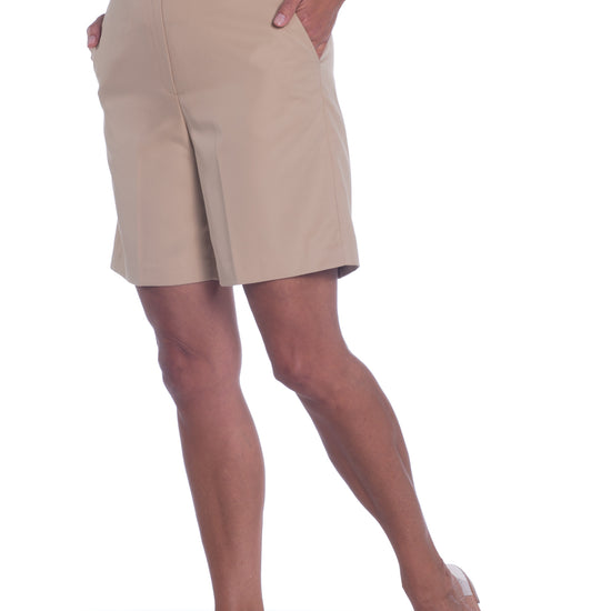 Stretch Twill Flat Front Shorts | Sand S50 - Leonlevin