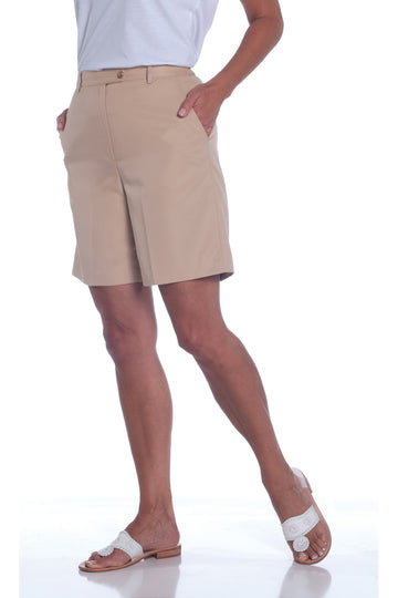 Stretch Twill Flat Front Shorts | Sand S50 - Leonlevin