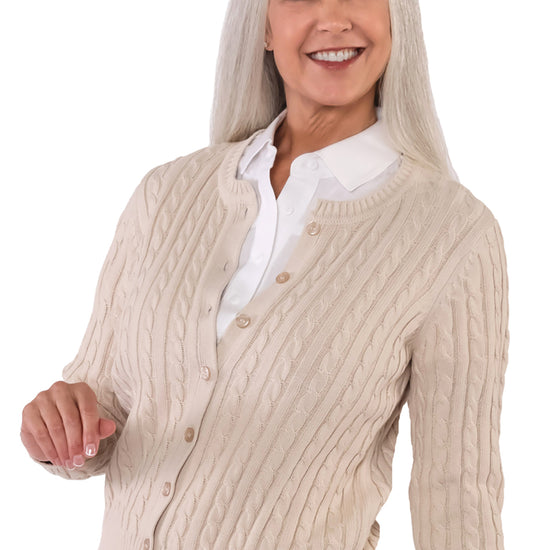 Cotton Cable Cardigan | Sand S50 - Leonlevin