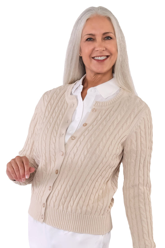Cotton Cable Cardigan | Sand S50