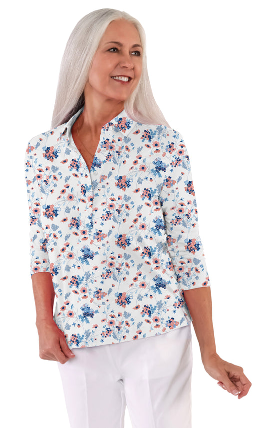 Three Quarter Sleeve Print Polo/ Sandal Time 83C