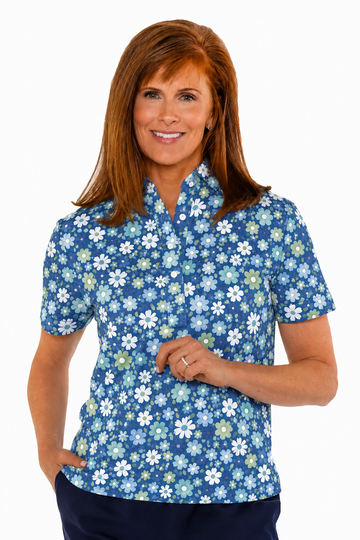 Short Sleeve Print Polo | Seaside Daisy 86B