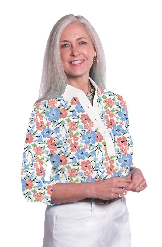 Three Quarter Sleeve Print Polo/ Spring Fling 83A