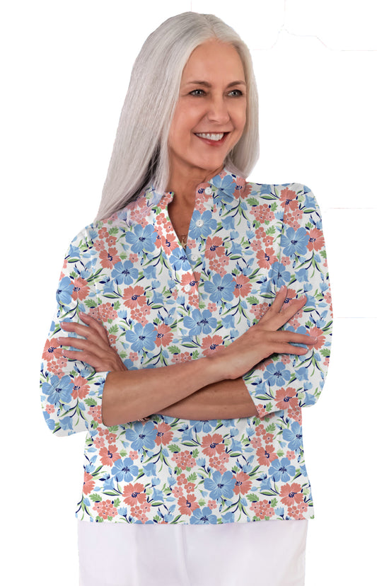 Three Quarter Sleeve Print Polo/ Spring Fling 83A