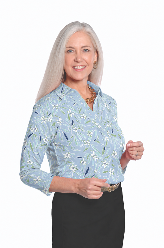 Three Quarter Sleeve Print Polo | Salt Marsh 86D
